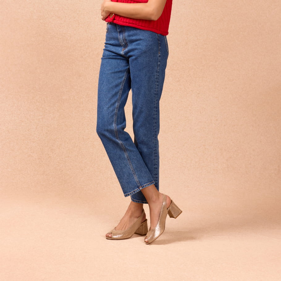 sandales à talons dorées en cuir pour femme