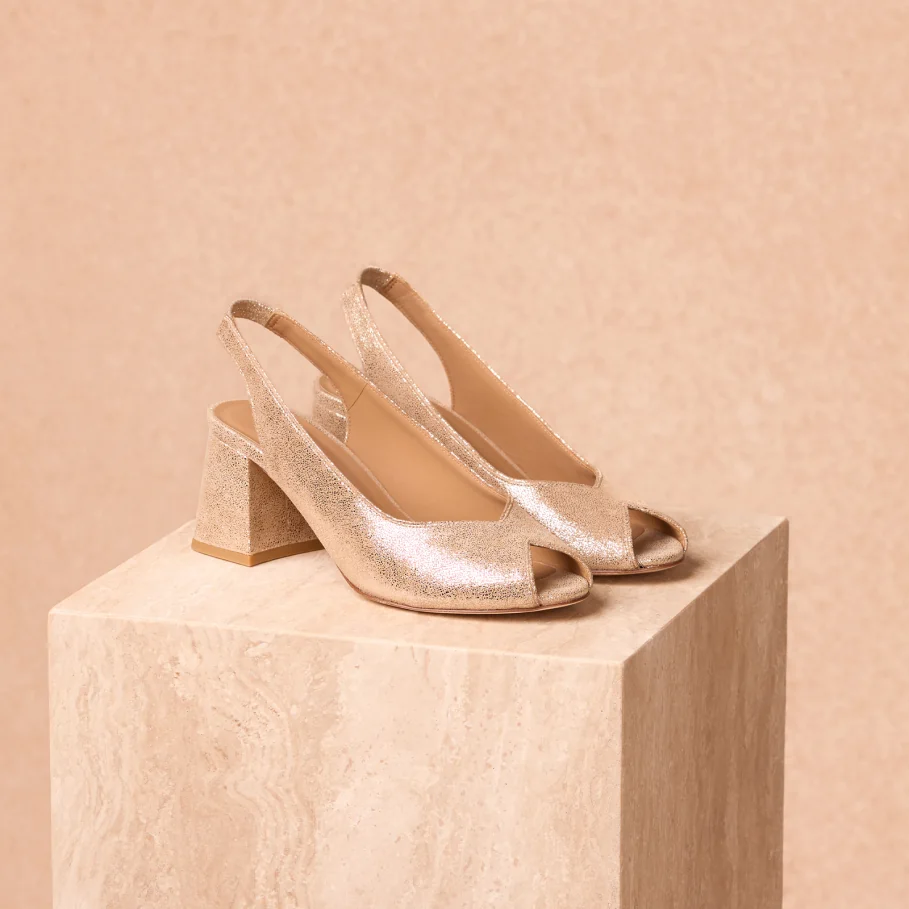 women's golden leather heeled sandals