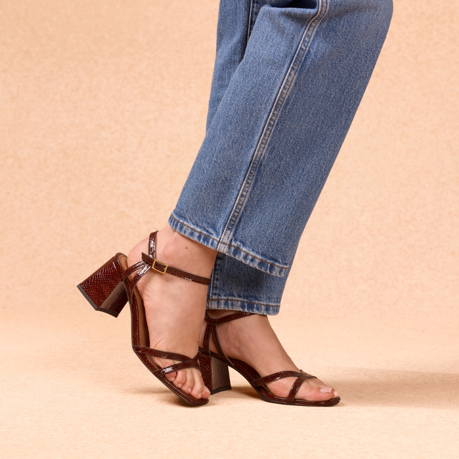 sandales à talons en cuir acajou pour femme