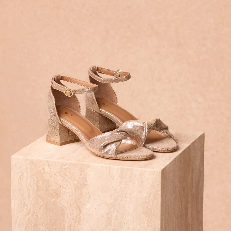 women’s leather sandals with golden heels