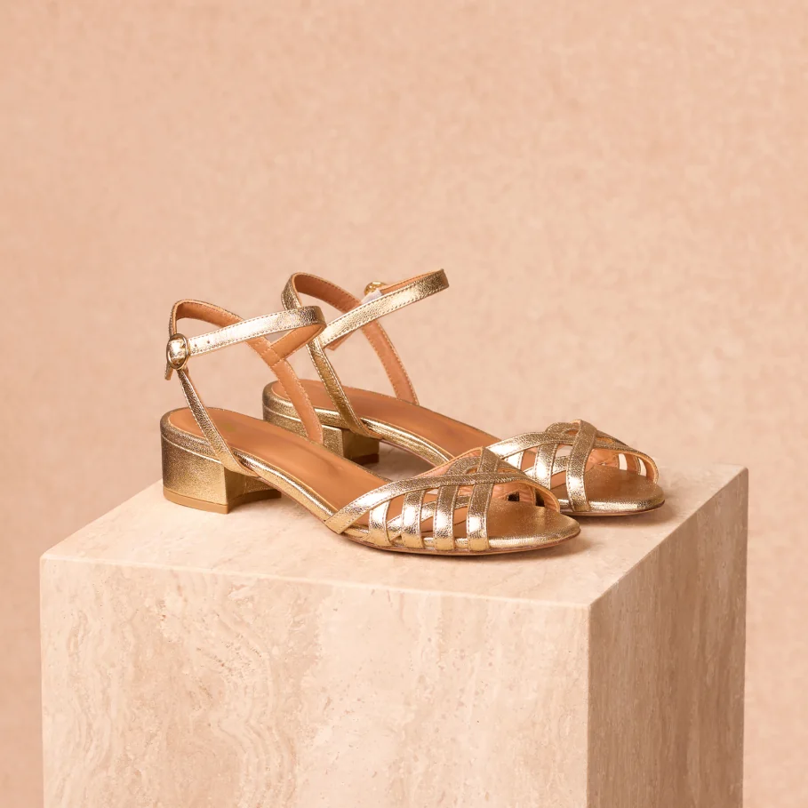 flat gold leather sandals for women