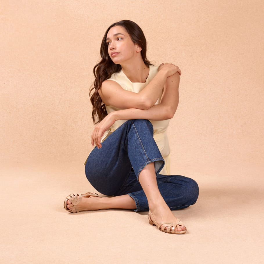 women's flat gold leather sandals