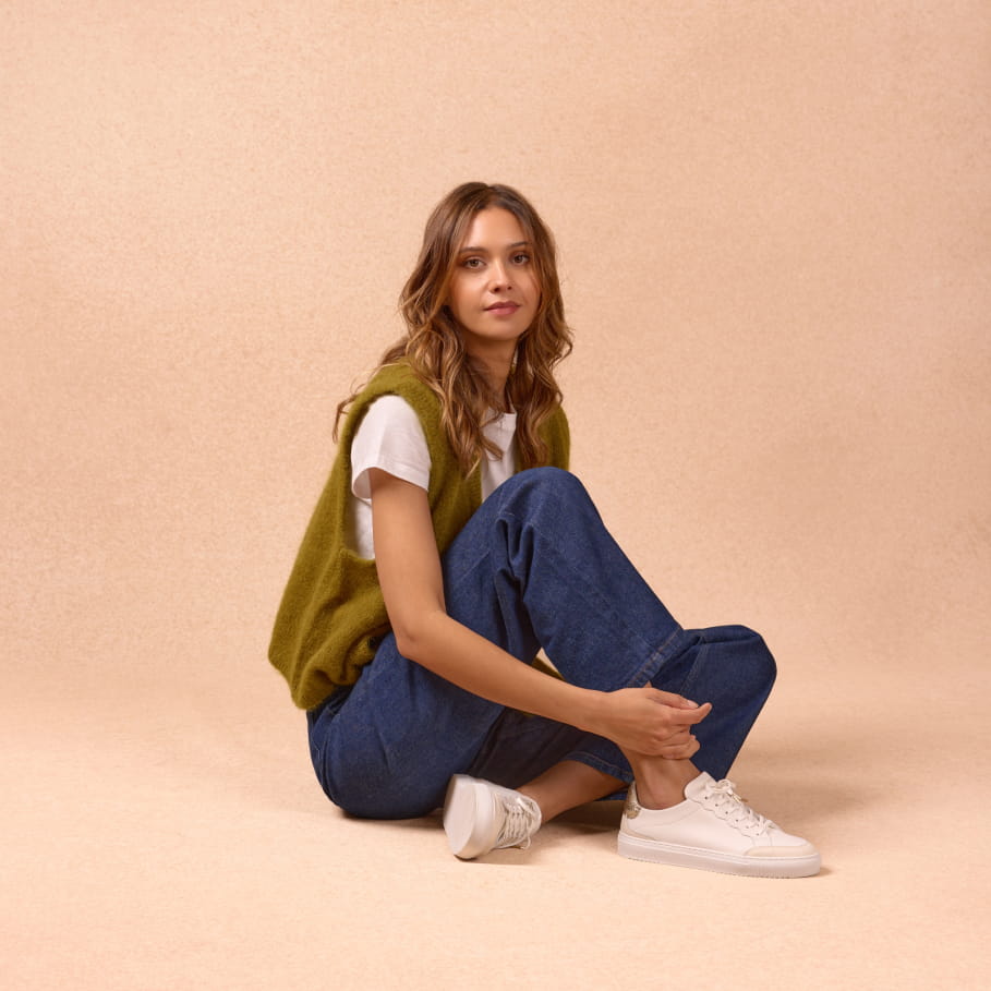 sneakers blanche et doré en cuir pour femme
