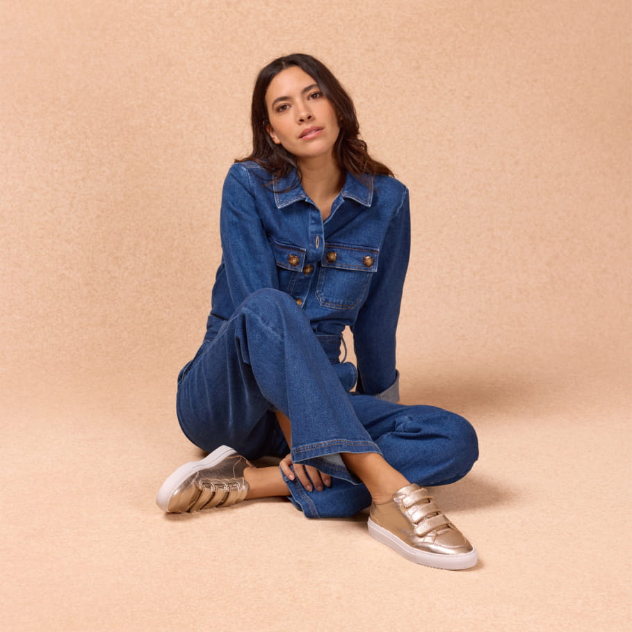 sneakers à scratch en cuir doré pour femme