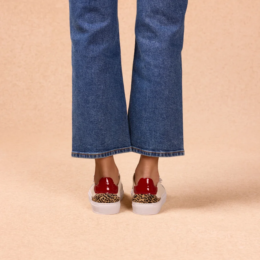 Sneaker mit Klettverschluss aus Leoparden-Ponyleder für Damen