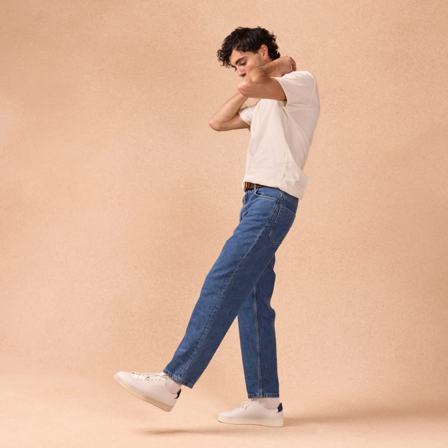 sneakers aus weißem und blauem leder für herren