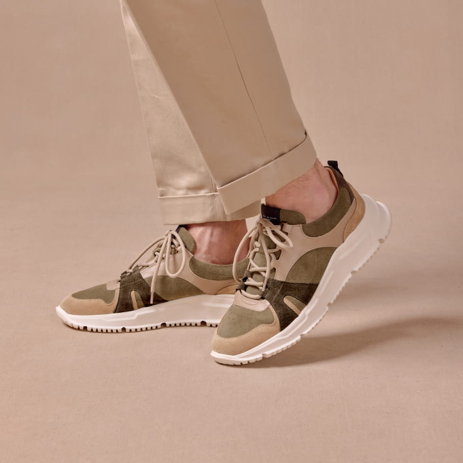 sneakers en cuir vert de gris pour homme
