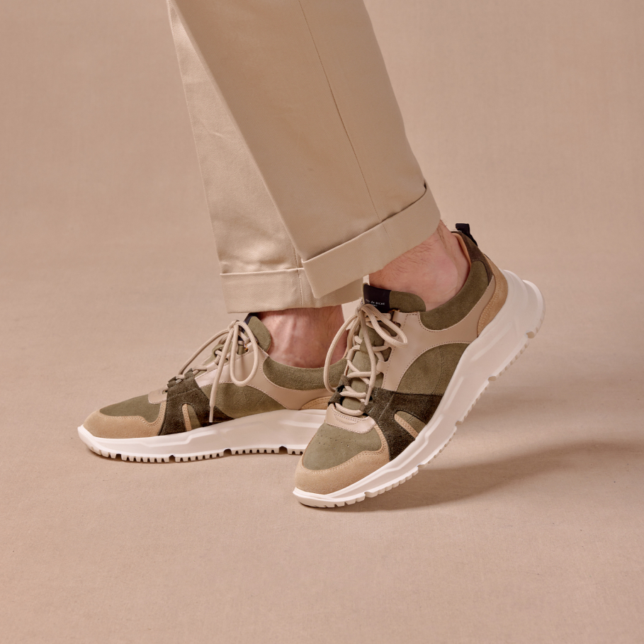 grey-green leather sneakers for men