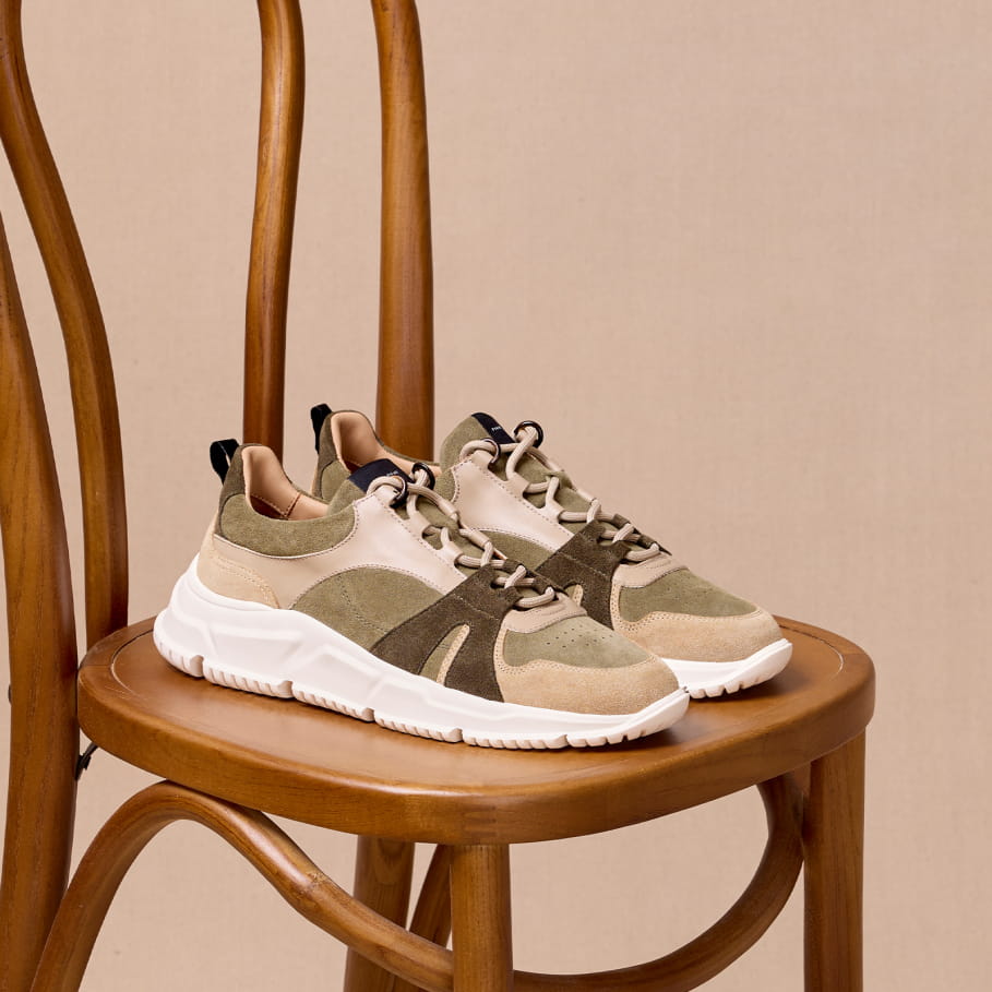 sneakers en cuir vert de gris pour homme