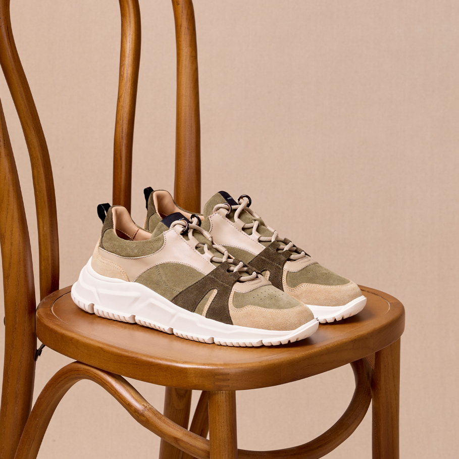 grey-green leather sneakers for men