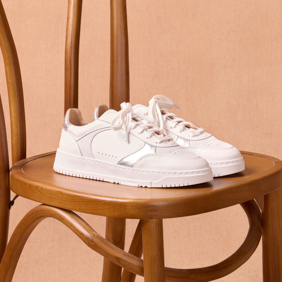sneakers en cuir blanc et argent pour femme