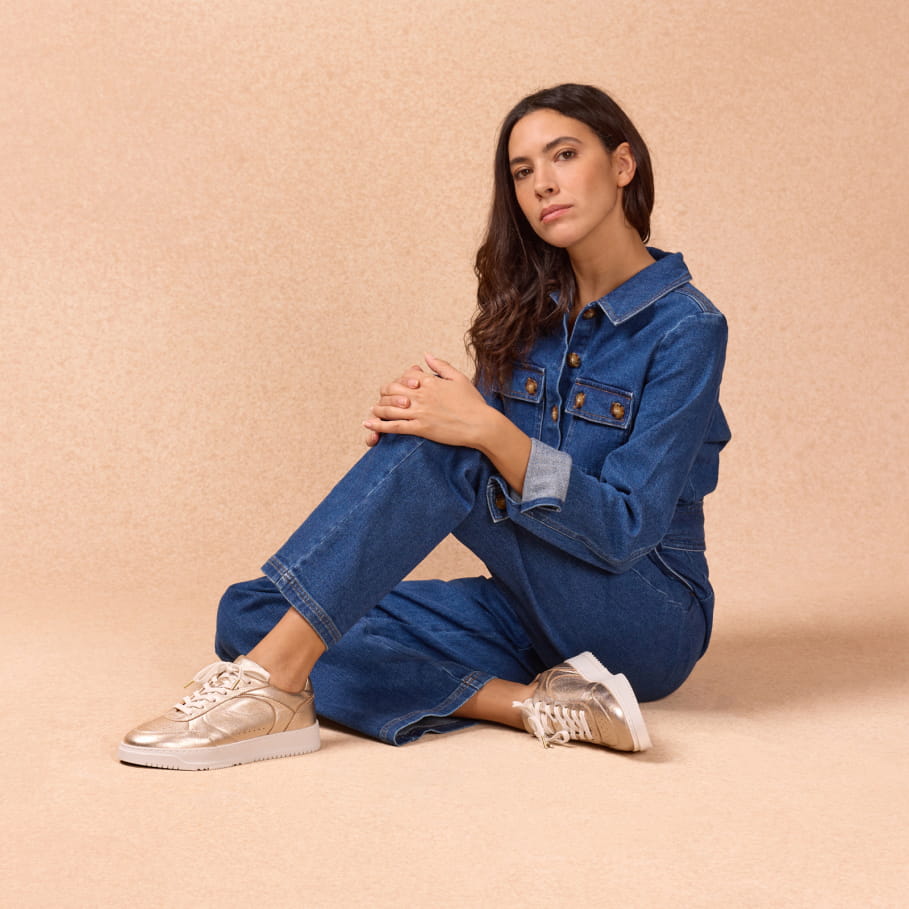 Gold leather sneakers for women