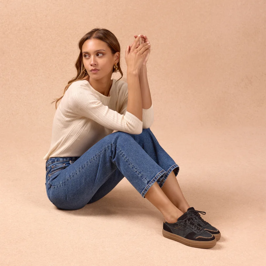 black suede leather sneakers for women