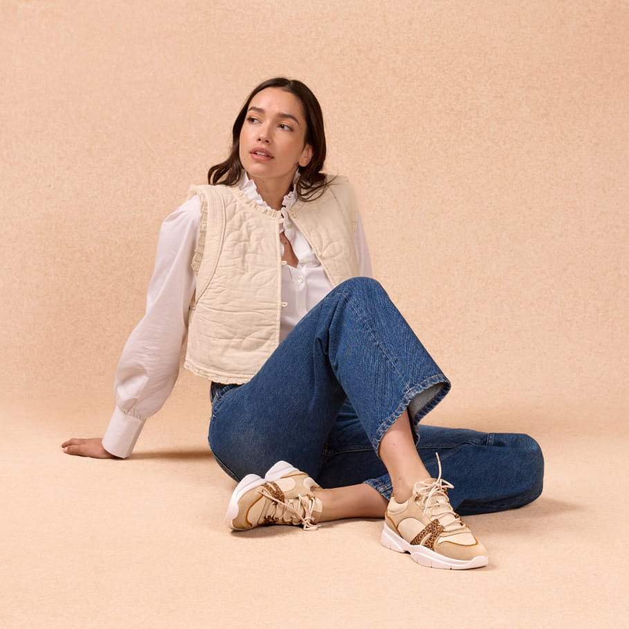 sneakers en cuir sable et leopard pour femme