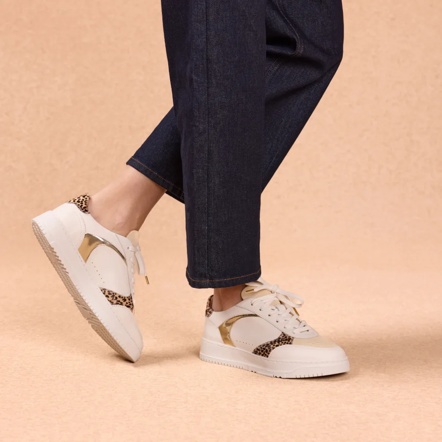 Leopard pony leather sneakers for women