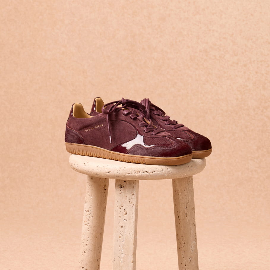 eggplant purple leather sneakers for women