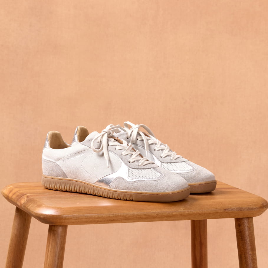 sneakers romy blanc et argent en cuir pour femme