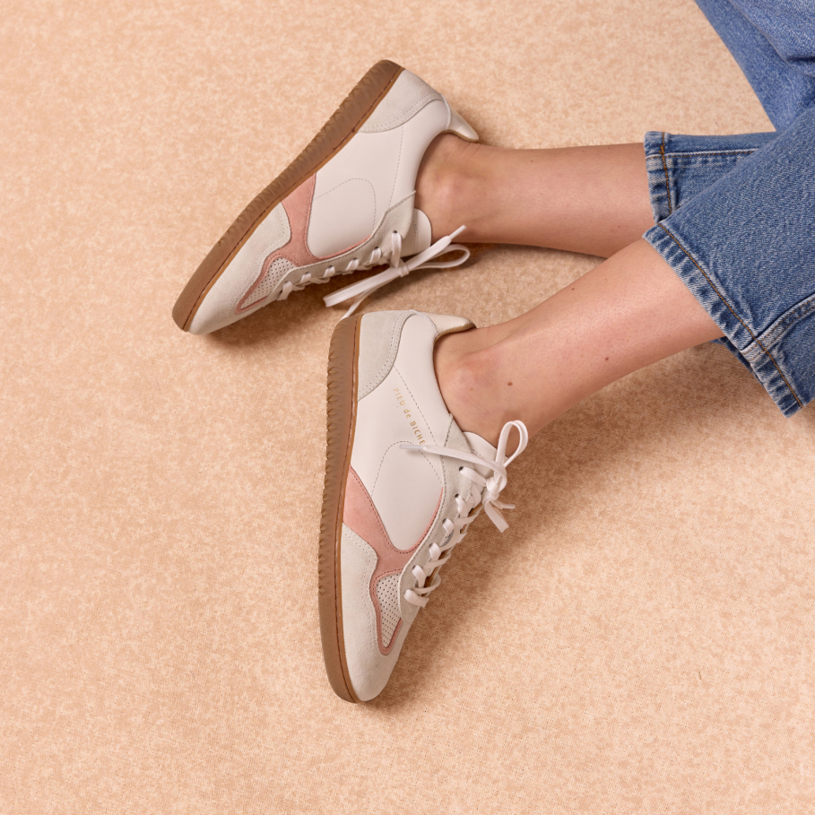 Retro pink leather sneakers for women