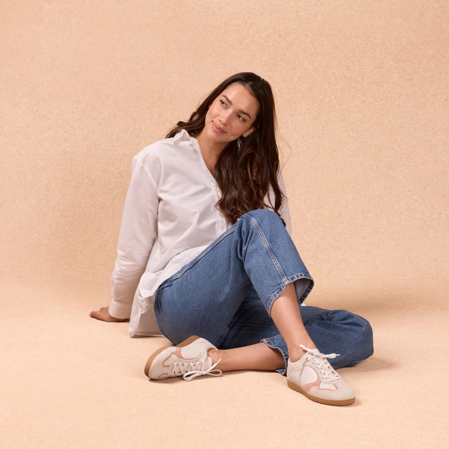 Retro-Sneaker aus rosafarbenem Leder für Damen