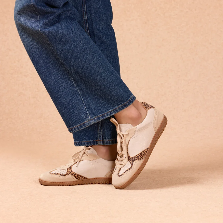 women's sand leopard leather sneakers