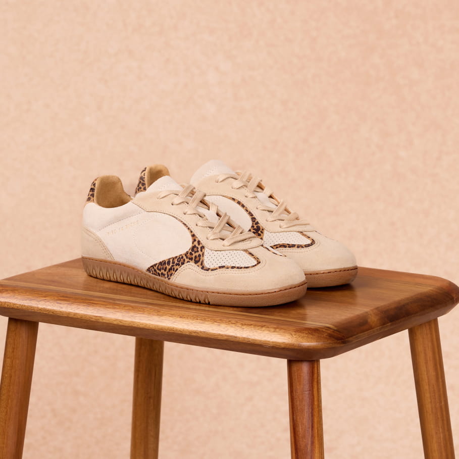 women's sand leopard leather sneakers