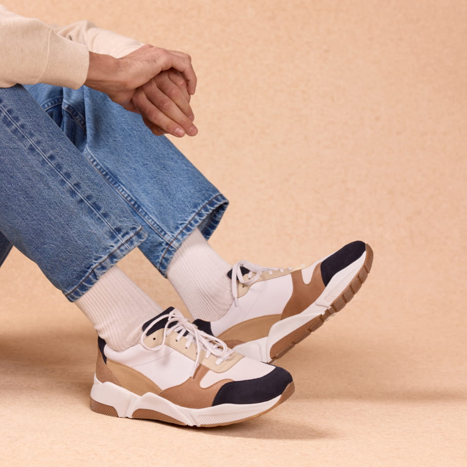 white and beige leather sneaker for men